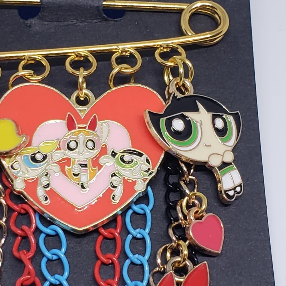 Handmade Blossom Bubbles Buttercup Powerpuff Girls Charm Safety Pin Brooch